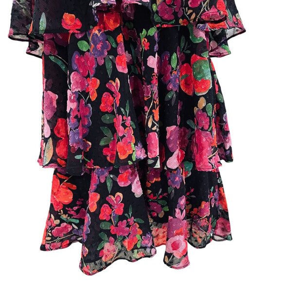 Line And Dot Black Floral Ruffle Mini Dress Boho Cottagecore Festival Y2K SZ M - Picture 7 of 12